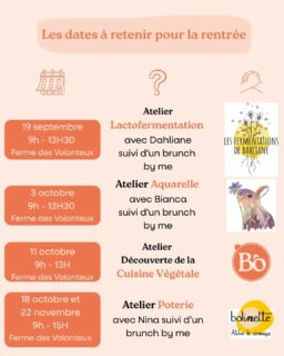 Trop hâte de vous retrouver à la rentrée à la @ferme_des_volonteux pour :
4 nouveaux Artisanat x Brunch dont 2 nouveaux formats avec
Dahliane de @lesfermentationsdedahliane,
Bianca de @auxcouleursdeleau,
et bien évidemment
Nina de @bolinette_ceramique 😊
1 atelier de cuisine végétale où il sera question de protéines végétales, comment les cuisiner, comment végétaliser son assiette avec gourmandise...)
Pour en savoir plus : contactez moi en privé ou écrivez moi à bonjour.boclau@gmail.com
On va se régaler !
À très vite 😉
Et n'oubliez pas que vous pouvez offrir à vos proches ces ateliers sous forme de bon cadeau
#cuisinevégétale
#artisanat
#cuisineengagée
#atelierdecuisine
#drôme